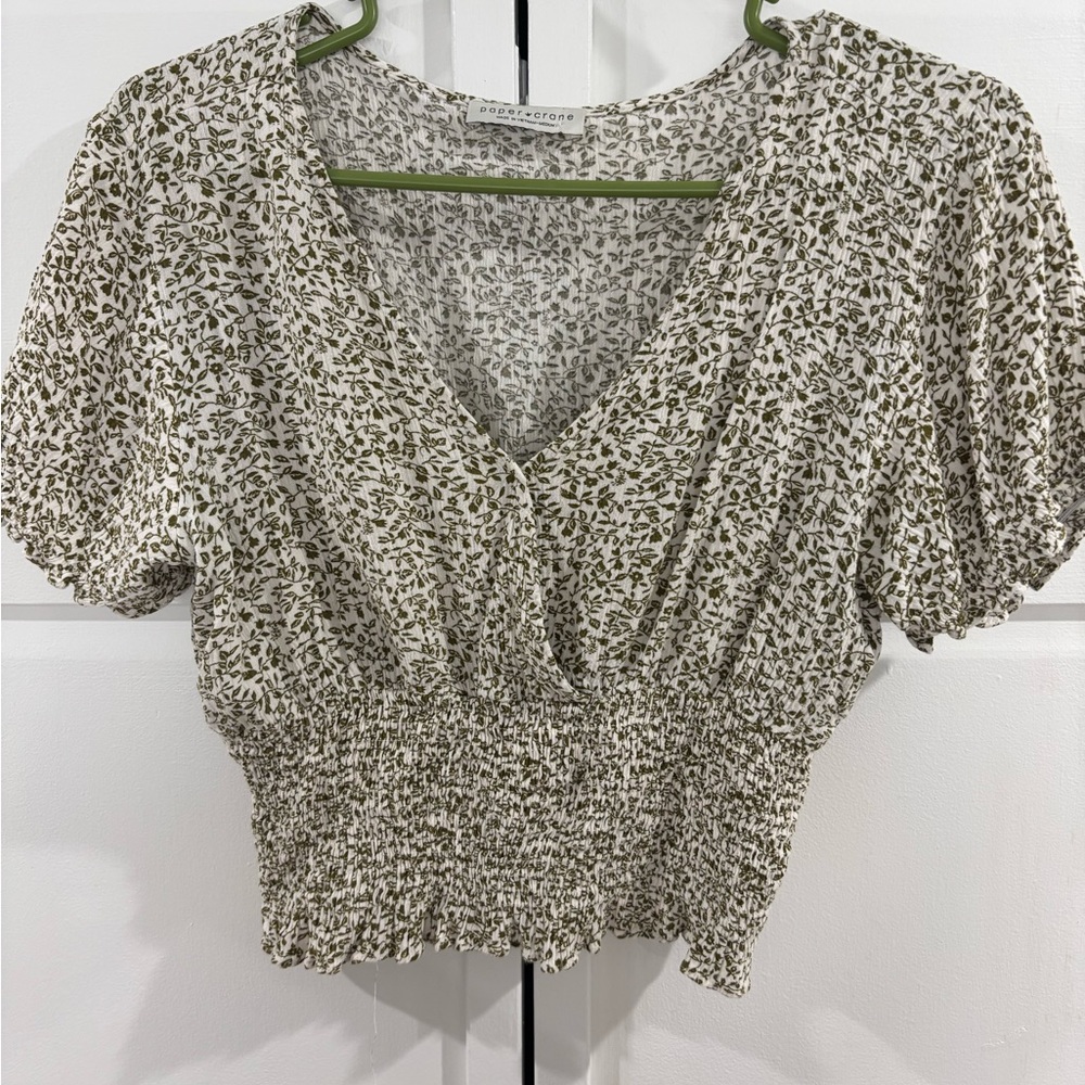 Green Floral Print Crop Top